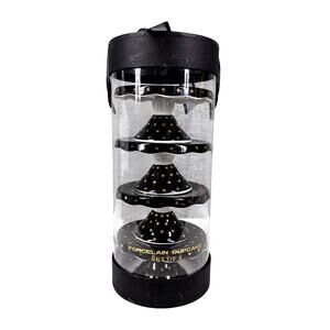 GRACE TEAWARE PORCELAIN CUPCAKE STANDS – SET OF 4 – BLACK WITH GOLD DOTS